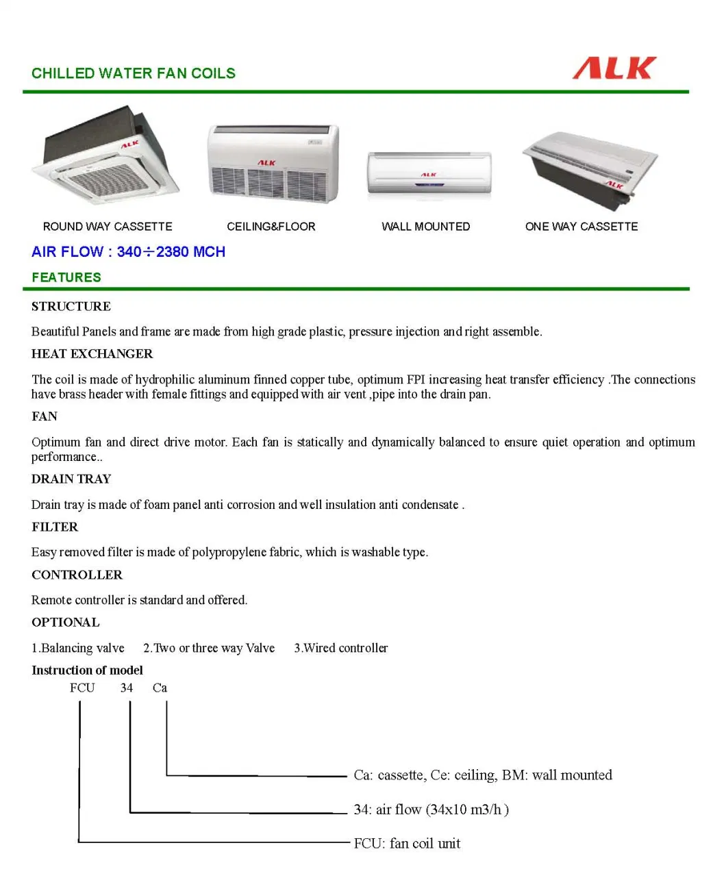 Cassette /Ceiling/ Wall Mounted Chiller Water Fan Coil Unit